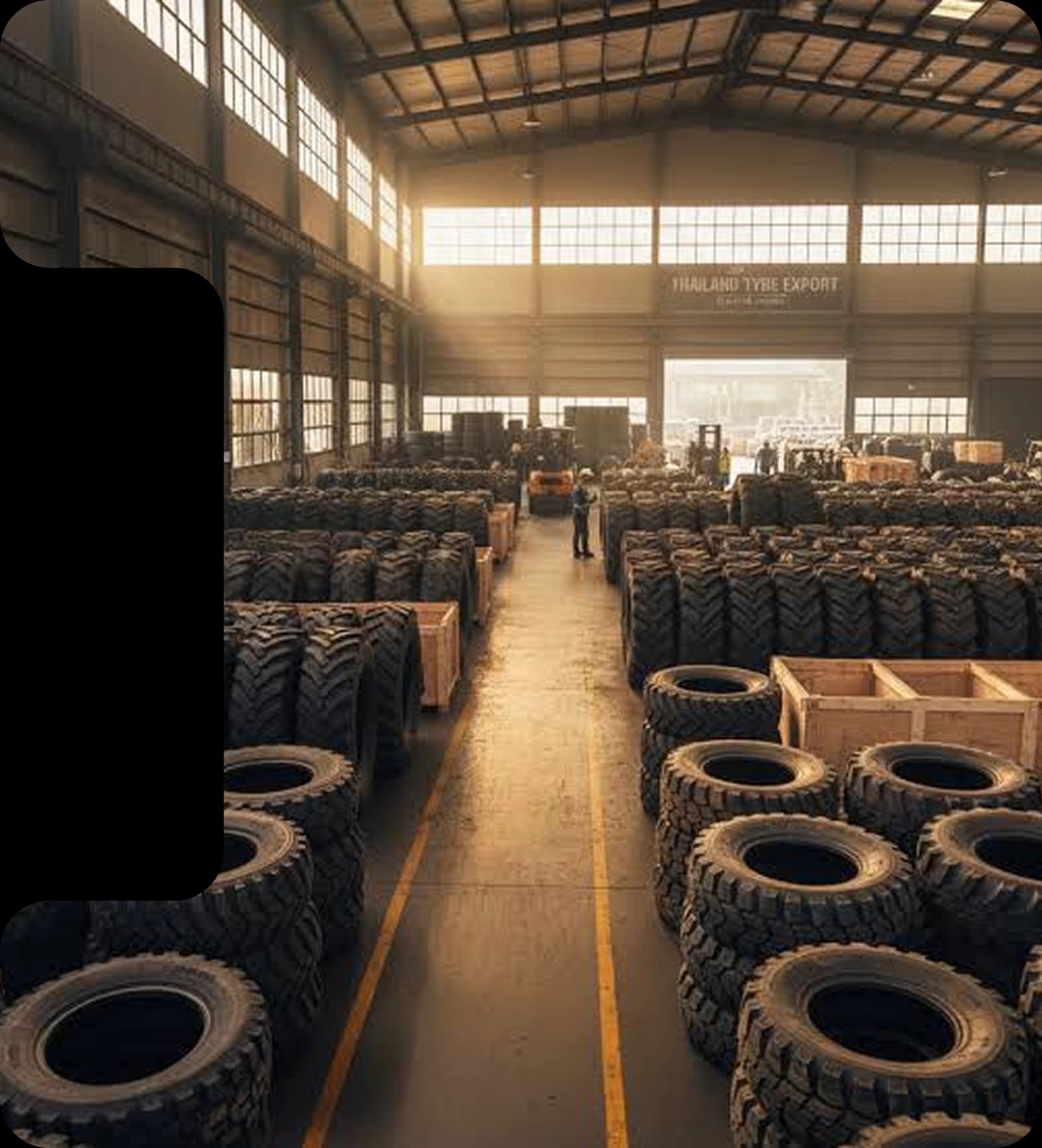 مستودع إطارات كبير بإطارات OTR مكدّسة